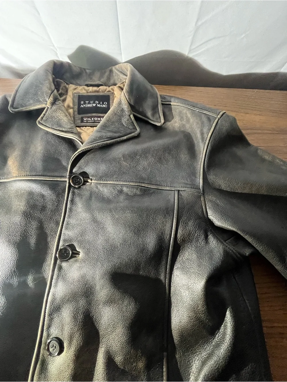 Vintage Andrew Marc Wilsons Leather Distressed Brown Leather Jacket MENS L 74847